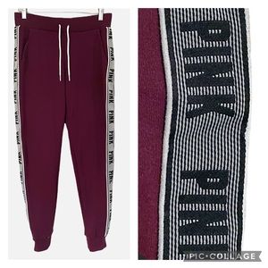 Pink by Victoria Secret Classic Joggers Burgundy Track Pants Side Stripe Fleece